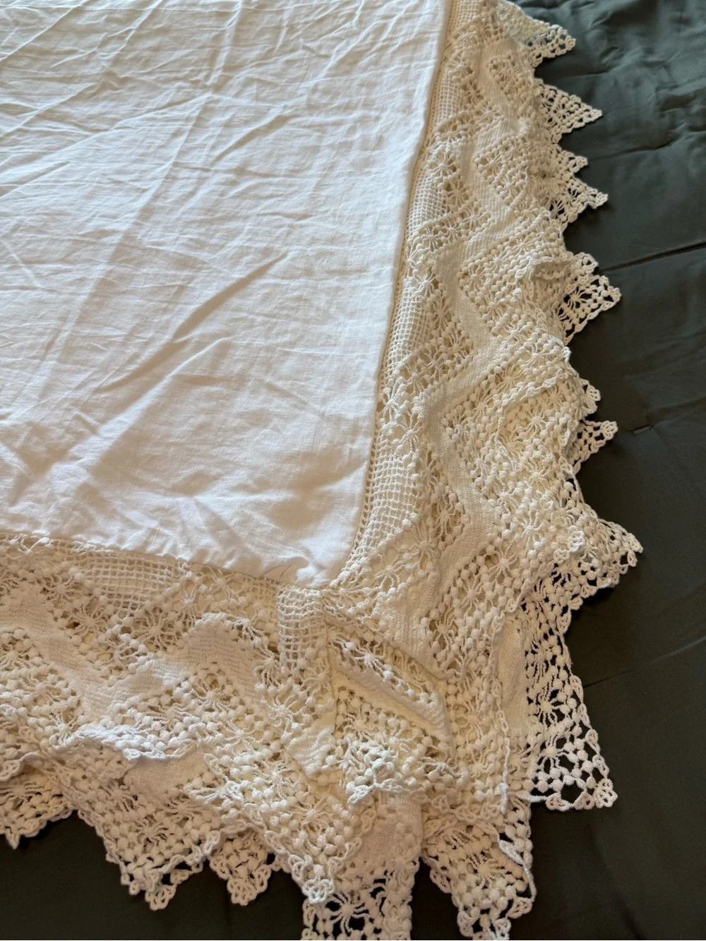 Rachel Ashwell Shabby Chic Couture Cluny Lace White Linen Duvet Cover Crochet